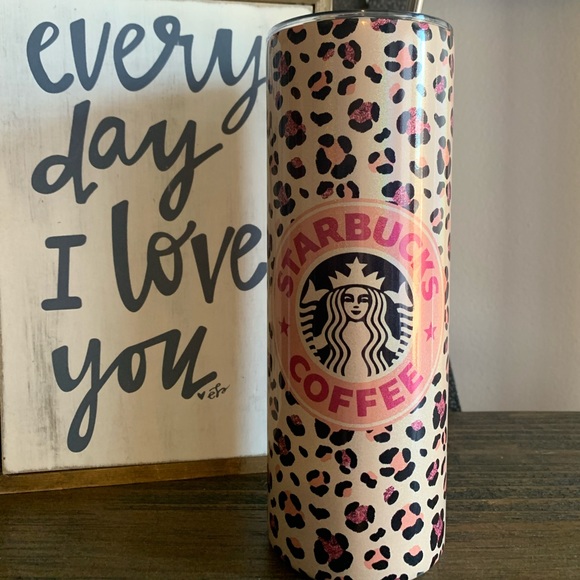 mackinac island designs Other - Starbucks Peachy Pink 20oz Tumbler Leopard Print Lid Straw & Gift Box